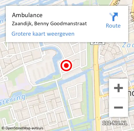 Locatie op kaart van de 112 melding: Ambulance Zaandijk, Benny Goodmanstraat op 3 januari 2024 11:58