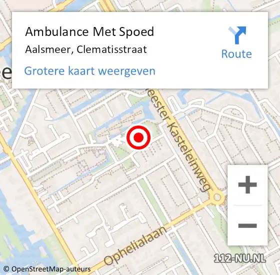 Locatie op kaart van de 112 melding: Ambulance Met Spoed Naar Aalsmeer, Clematisstraat op 3 januari 2024 12:01