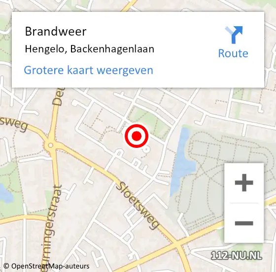 Locatie op kaart van de 112 melding: Brandweer Hengelo, Backenhagenlaan op 3 januari 2024 12:25
