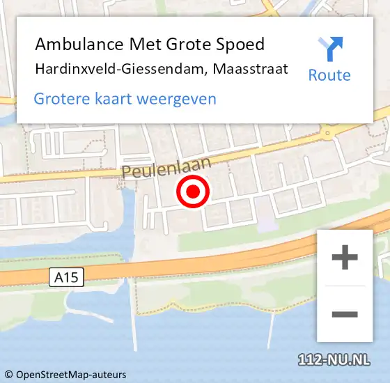 Locatie op kaart van de 112 melding: Ambulance Met Grote Spoed Naar Hardinxveld-Giessendam, Maasstraat op 3 januari 2024 13:03