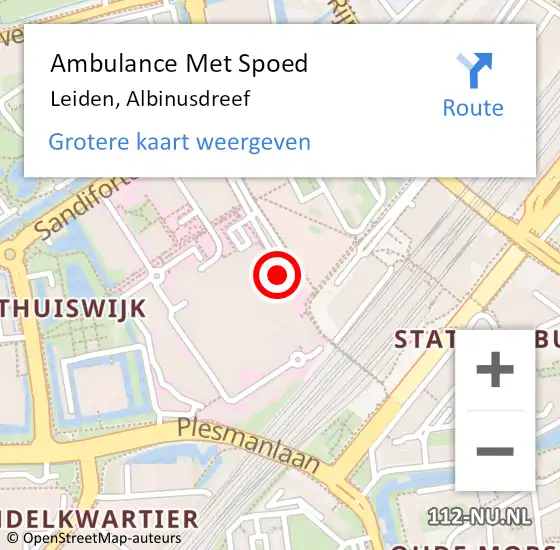 Locatie op kaart van de 112 melding: Ambulance Met Spoed Naar Leiden, Albinusdreef op 3 januari 2024 15:25