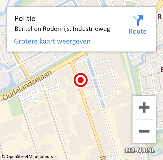 Locatie op kaart van de 112 melding: Politie Berkel en Rodenrijs, Industrieweg op 3 januari 2024 15:25