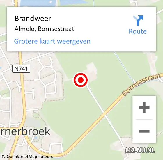 Locatie op kaart van de 112 melding: Brandweer Almelo, Bornsestraat op 3 januari 2024 15:26