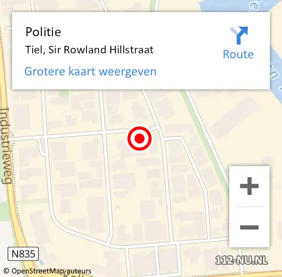 Locatie op kaart van de 112 melding: Politie Tiel, Sir Rowland Hillstraat op 3 januari 2024 15:42