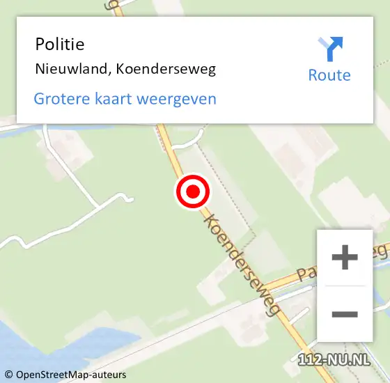 Locatie op kaart van de 112 melding: Politie Nieuwland, Koenderseweg op 3 januari 2024 16:04