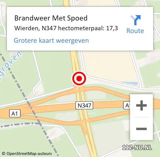 Locatie op kaart van de 112 melding: Brandweer Met Spoed Naar Wierden, N347 hectometerpaal: 17,3 op 3 januari 2024 16:27
