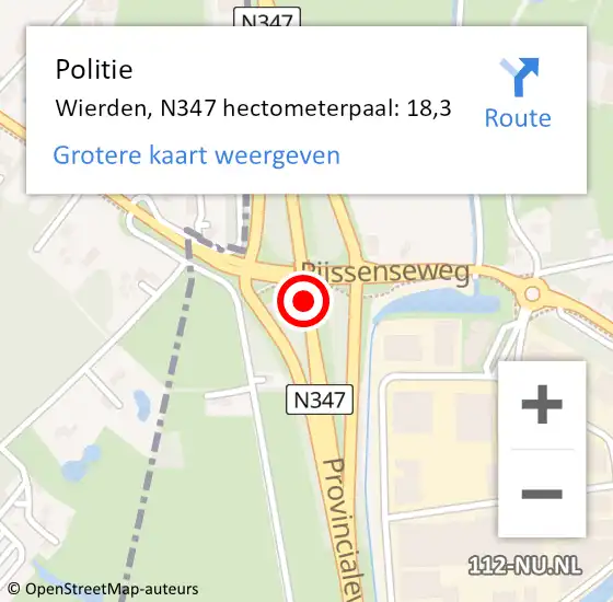 Locatie op kaart van de 112 melding: Politie Wierden, N347 hectometerpaal: 18,3 op 3 januari 2024 17:18