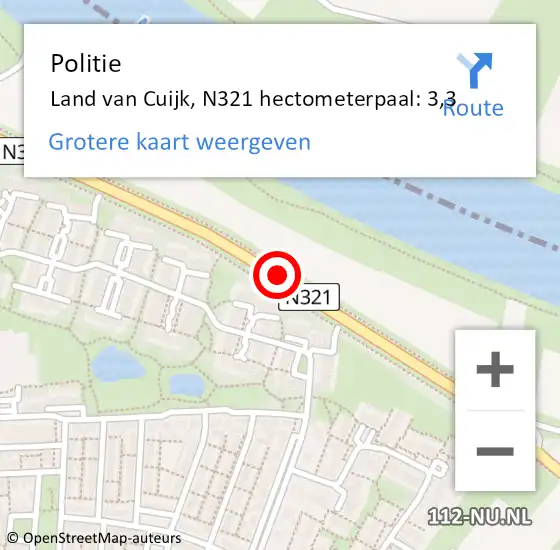 Locatie op kaart van de 112 melding: Politie Land van Cuijk, N321 hectometerpaal: 3,3 op 3 januari 2024 17:40
