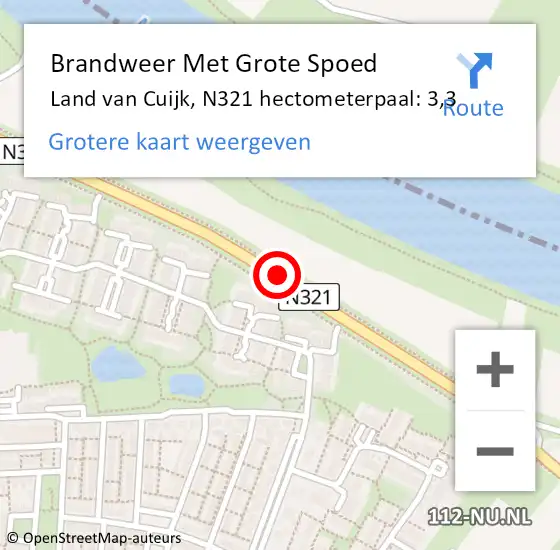 Locatie op kaart van de 112 melding: Brandweer Met Grote Spoed Naar Land van Cuijk, N321 hectometerpaal: 3,3 op 3 januari 2024 17:48