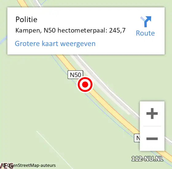 Locatie op kaart van de 112 melding: Politie Kampen, N50 hectometerpaal: 245,7 op 3 januari 2024 17:57