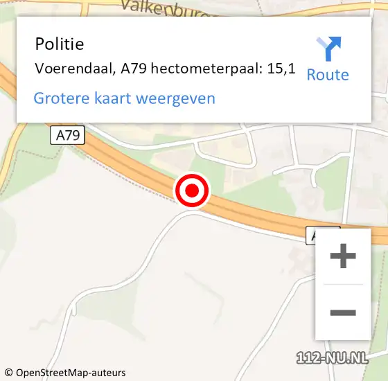 Locatie op kaart van de 112 melding: Politie Voerendaal, A79 hectometerpaal: 15,1 op 3 januari 2024 18:17