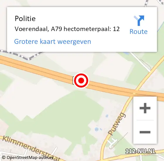 Locatie op kaart van de 112 melding: Politie Voerendaal, A79 hectometerpaal: 12 op 3 januari 2024 18:18