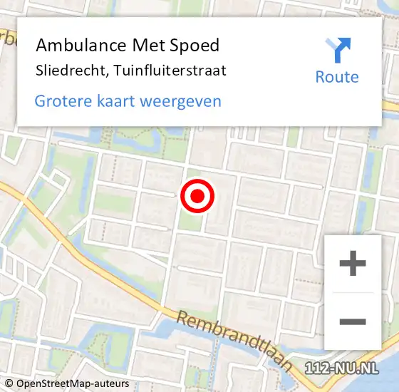 Locatie op kaart van de 112 melding: Ambulance Met Spoed Naar Sliedrecht, Tuinfluiterstraat op 3 januari 2024 18:49