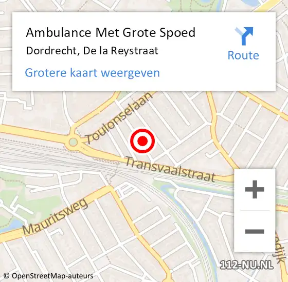 Locatie op kaart van de 112 melding: Ambulance Met Grote Spoed Naar Dordrecht, De la Reystraat op 3 januari 2024 19:28