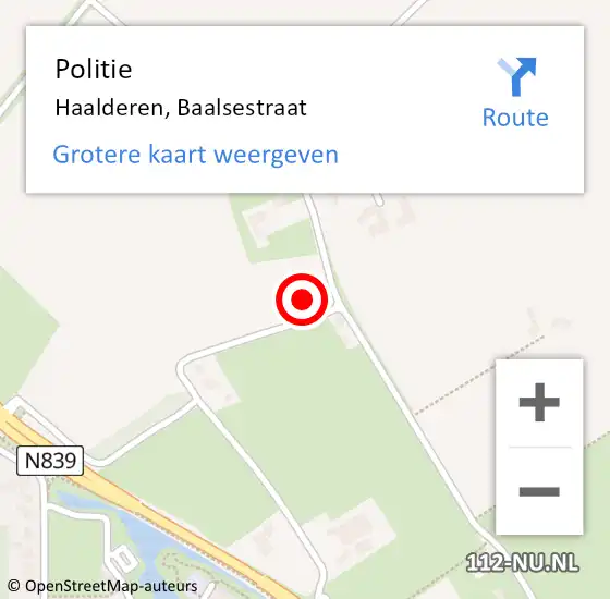 Locatie op kaart van de 112 melding: Politie Haalderen, Baalsestraat op 3 januari 2024 19:39