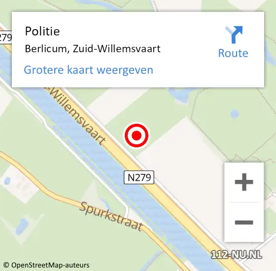 Locatie op kaart van de 112 melding: Politie Berlicum, Zuid-Willemsvaart op 3 januari 2024 20:22