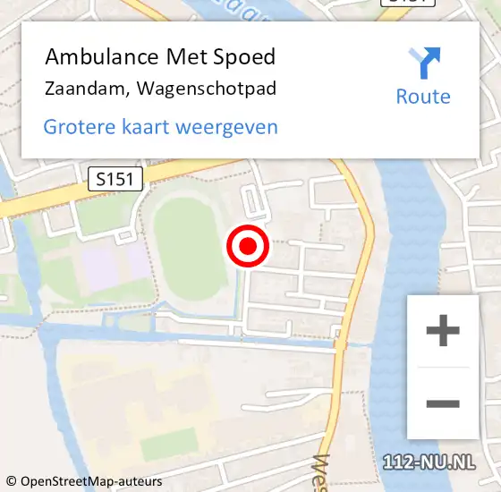 Locatie op kaart van de 112 melding: Ambulance Met Spoed Naar Zaandam, Wagenschotpad op 3 januari 2024 20:24