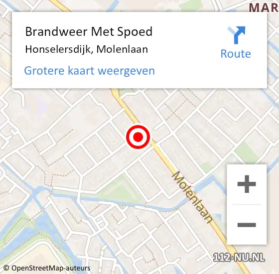 Locatie op kaart van de 112 melding: Brandweer Met Spoed Naar Honselersdijk, Molenlaan op 3 januari 2024 20:41