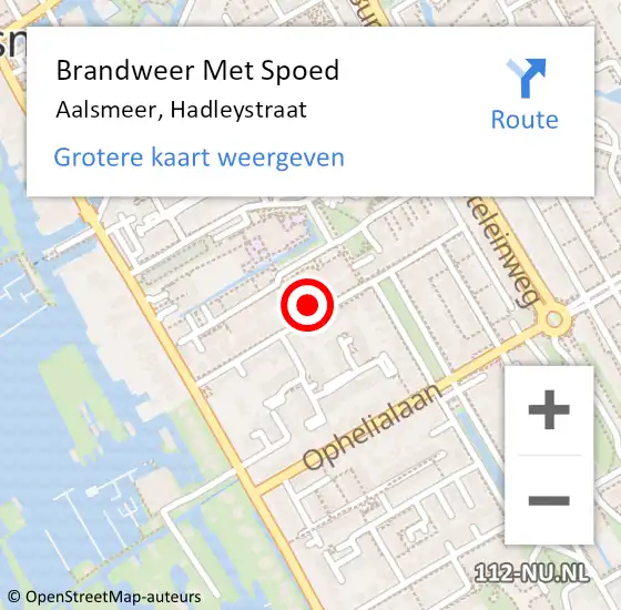 Locatie op kaart van de 112 melding: Brandweer Met Spoed Naar Aalsmeer, Hadleystraat op 3 januari 2024 21:14
