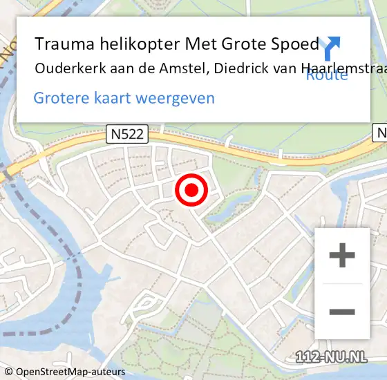 Locatie op kaart van de 112 melding: Trauma helikopter Met Grote Spoed Naar Ouderkerk aan de Amstel, Diedrick van Haarlemstraat op 3 januari 2024 22:14