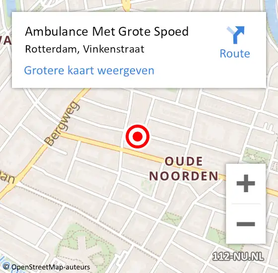Locatie op kaart van de 112 melding: Ambulance Met Grote Spoed Naar Rotterdam, Vinkenstraat op 3 januari 2024 23:08