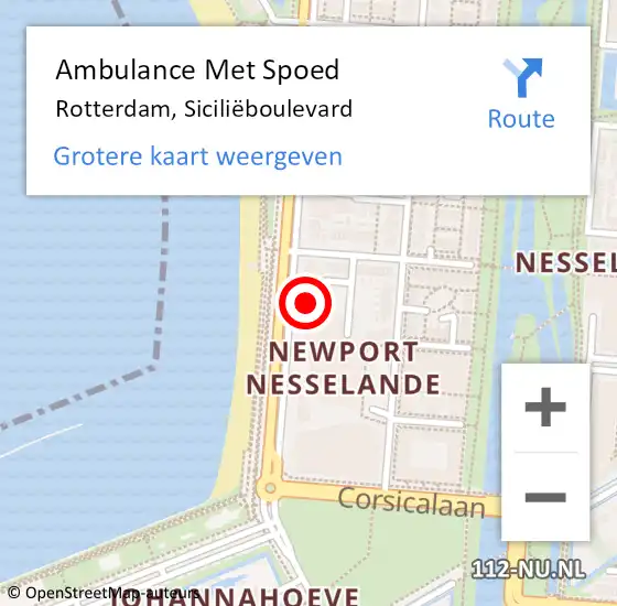 Locatie op kaart van de 112 melding: Ambulance Met Spoed Naar Rotterdam, Siciliëboulevard op 4 januari 2024 04:27
