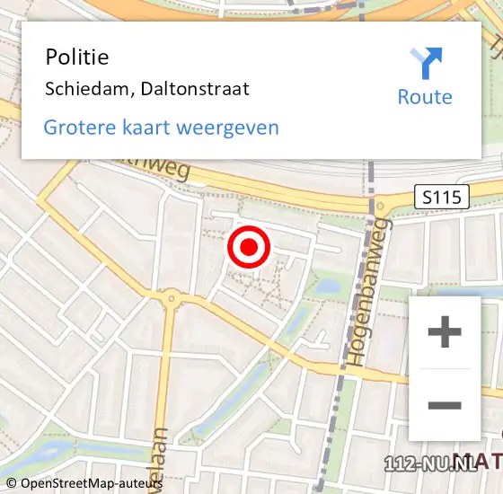 Locatie op kaart van de 112 melding: Politie Schiedam, Daltonstraat op 4 januari 2024 05:00