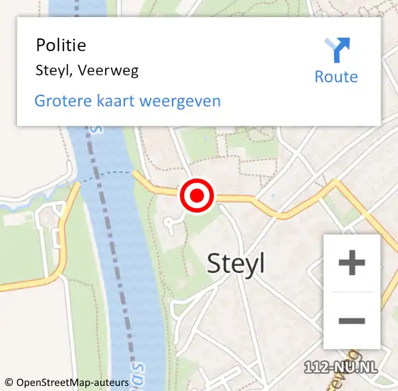 Locatie op kaart van de 112 melding: Politie Steyl, Veerweg op 4 januari 2024 07:15