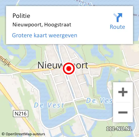 Locatie op kaart van de 112 melding: Politie Nieuwpoort, Hoogstraat op 4 januari 2024 07:34