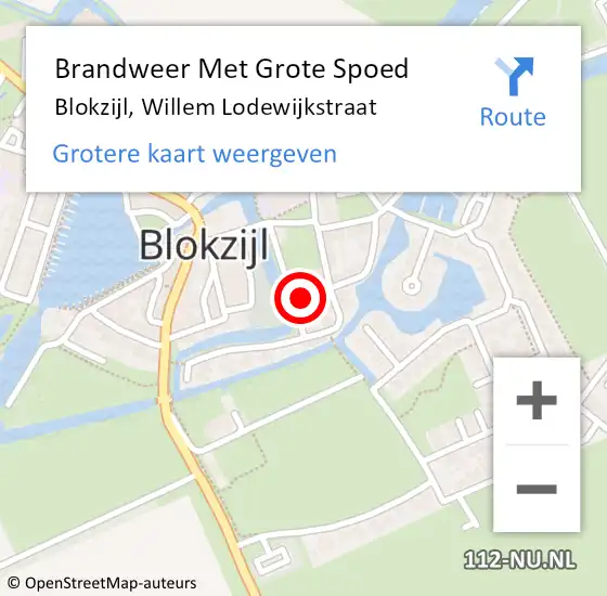 Locatie op kaart van de 112 melding: Brandweer Met Grote Spoed Naar Blokzijl, Willem Lodewijkstraat op 4 januari 2024 09:12