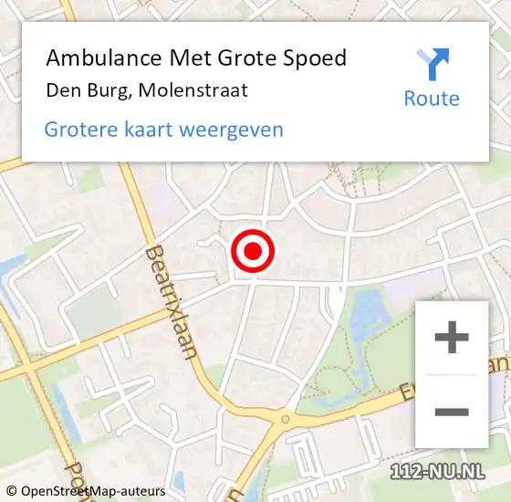 Locatie op kaart van de 112 melding: Ambulance Met Grote Spoed Naar Den Burg, Molenstraat op 4 januari 2024 10:12