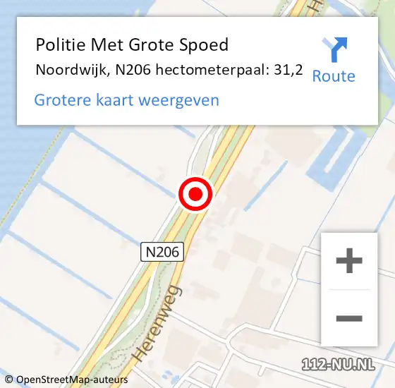 Locatie op kaart van de 112 melding: Politie Met Grote Spoed Naar Noordwijk, N206 hectometerpaal: 31,2 op 4 januari 2024 10:39