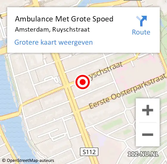 Locatie op kaart van de 112 melding: Ambulance Met Grote Spoed Naar Amsterdam, Ruyschstraat op 4 januari 2024 11:26