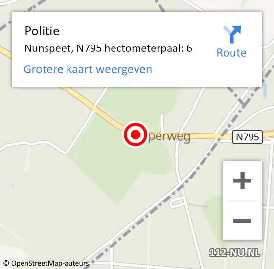 Locatie op kaart van de 112 melding: Politie Nunspeet, N795 hectometerpaal: 6 op 4 januari 2024 11:46