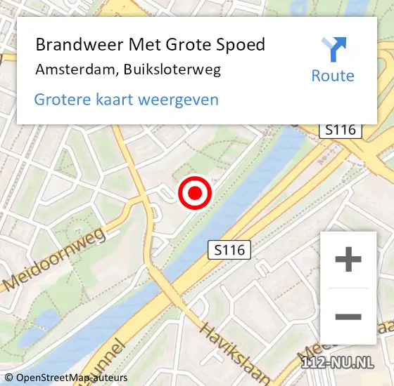 Locatie op kaart van de 112 melding: Brandweer Met Grote Spoed Naar Amsterdam, Buiksloterweg op 4 januari 2024 12:05