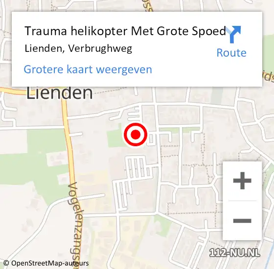 Locatie op kaart van de 112 melding: Trauma helikopter Met Grote Spoed Naar Lienden, Verbrughweg op 4 januari 2024 12:57