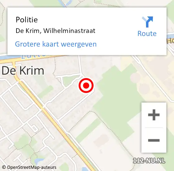 Locatie op kaart van de 112 melding: Politie De Krim, Wilhelminastraat op 4 januari 2024 13:17