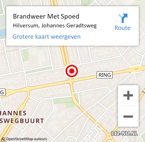 Locatie op kaart van de 112 melding: Brandweer Met Spoed Naar Hilversum, Johannes Geradtsweg op 4 januari 2024 14:50