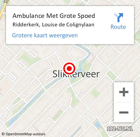 Locatie op kaart van de 112 melding: Ambulance Met Grote Spoed Naar Ridderkerk, Louise de Colignylaan op 4 januari 2024 15:15