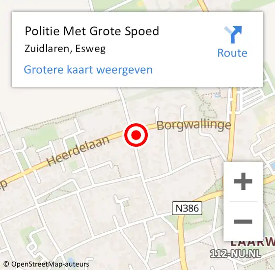 Locatie op kaart van de 112 melding: Politie Met Grote Spoed Naar Zuidlaren, Esweg op 4 januari 2024 16:39