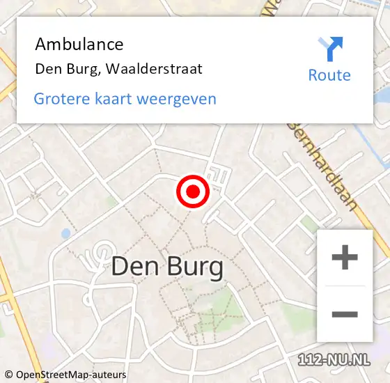 Locatie op kaart van de 112 melding: Ambulance Den Burg, Waalderstraat op 4 januari 2024 17:23