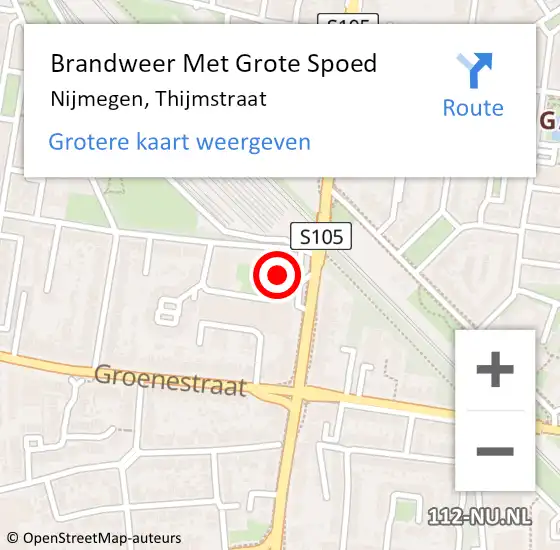 Locatie op kaart van de 112 melding: Brandweer Met Grote Spoed Naar Nijmegen, Thijmstraat op 4 januari 2024 17:29
