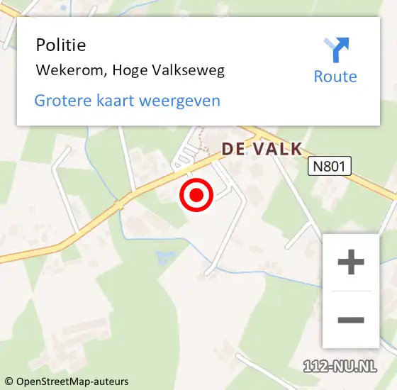 Locatie op kaart van de 112 melding: Politie Wekerom, Hoge Valkseweg op 4 januari 2024 17:58