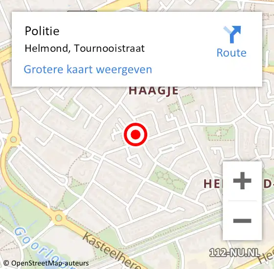 Locatie op kaart van de 112 melding: Politie Helmond, Tournooistraat op 4 januari 2024 18:12