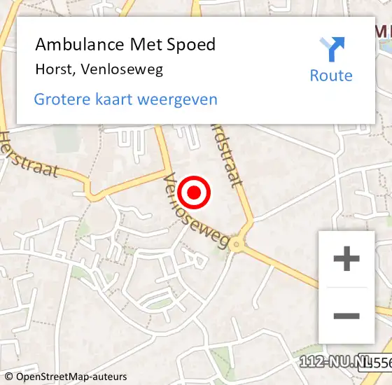 Locatie op kaart van de 112 melding: Ambulance Met Spoed Naar Horst, Venloseweg op 4 januari 2024 18:12
