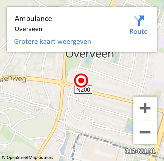 Locatie op kaart van de 112 melding: Ambulance Overveen op 4 januari 2024 18:29