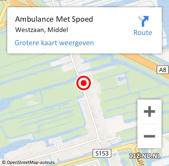 Locatie op kaart van de 112 melding: Ambulance Met Spoed Naar Westzaan, Middel op 4 januari 2024 19:09