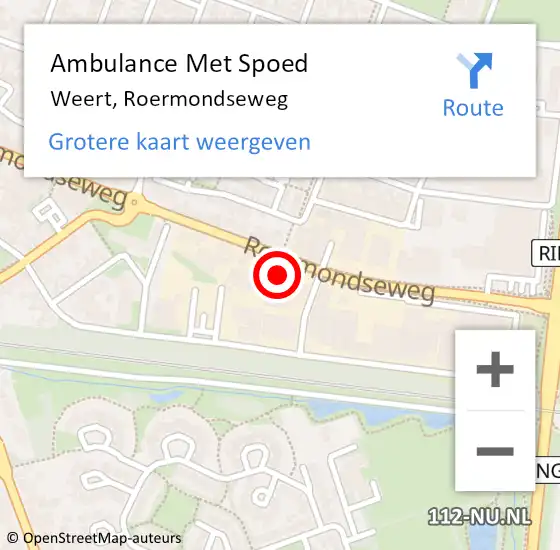 Locatie op kaart van de 112 melding: Ambulance Met Spoed Naar Weert, Roermondseweg op 4 januari 2024 19:11