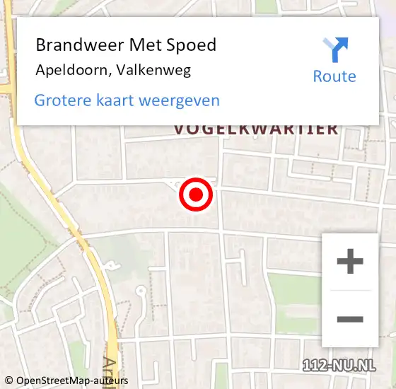 Locatie op kaart van de 112 melding: Brandweer Met Spoed Naar Apeldoorn, Valkenweg op 4 januari 2024 21:31
