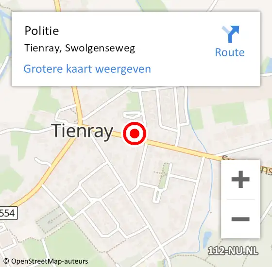Locatie op kaart van de 112 melding: Politie Tienray, Swolgenseweg op 4 januari 2024 22:53